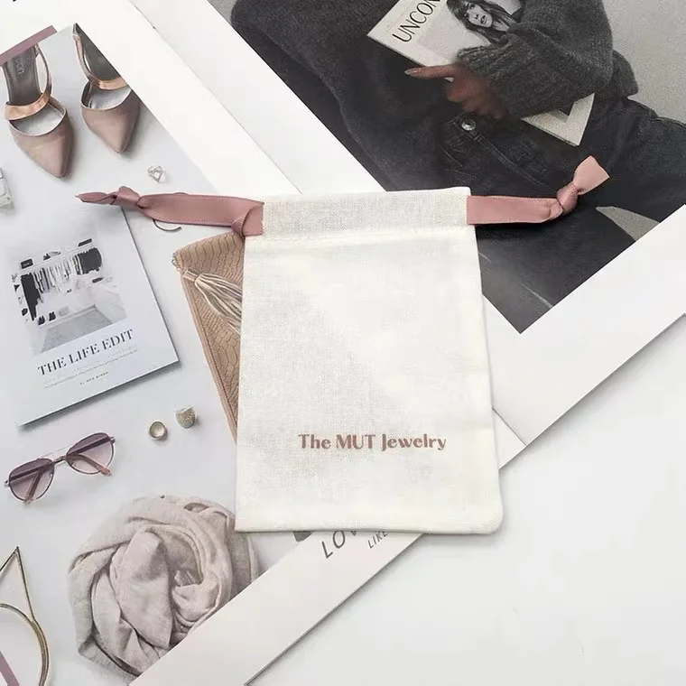 Wholesale Customized Logo Cotton Jewelry Bag Travel Pears and Jewels Pouch  Small Drawstring Bags