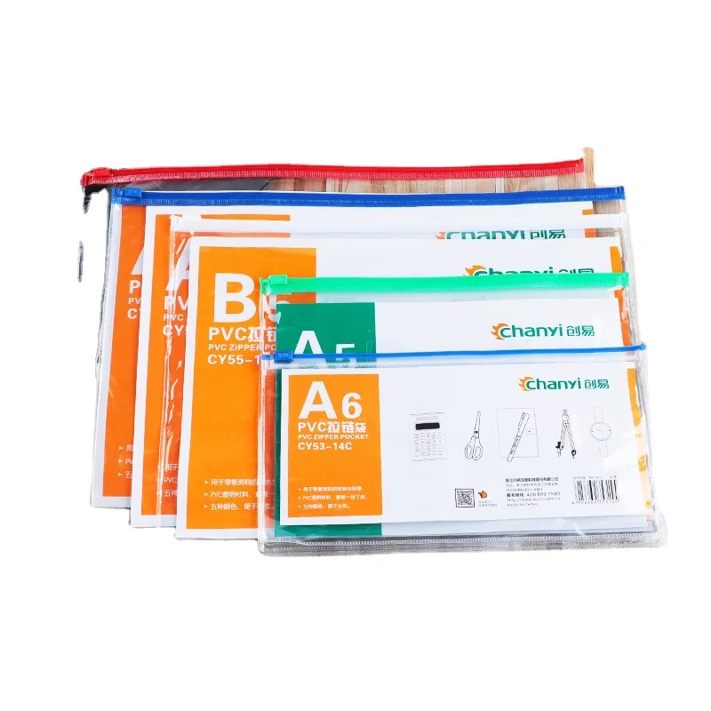 Goods in Stock Waterproof A4 A5 A6 B4 B5 B6 Letter Poly Plastic Slider Zipper Envelope Sewed PVC File Bag File Folder