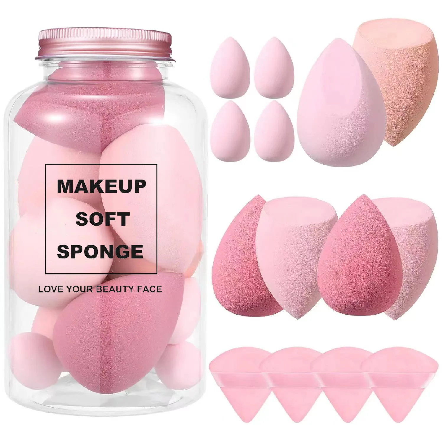 Custom Logo 14pcs Makeup Sponge set Foundation Latex Free Beauty Cosmetics Puff Face Makeup Sponges With Bottle
