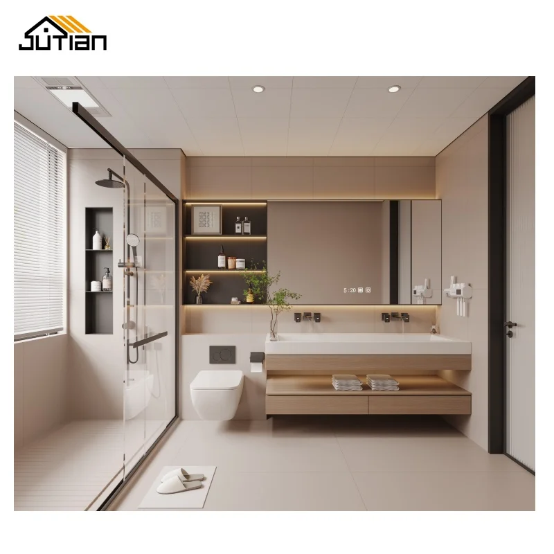 Factory top selling new modern Custom Bathroom Cabinets Sinks Solid Wood cabinet with mirrors Vanities Accessories