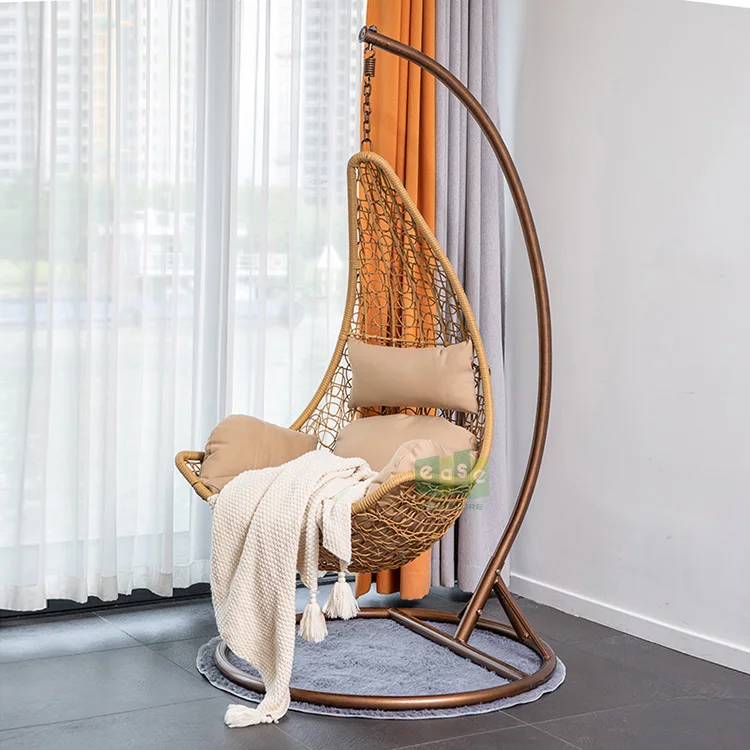 (EFH1001) Indoor swinging moon chair outdoor hanging rattan basket furniture