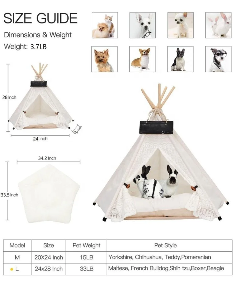 Pet Cat Dog Rabbit Teepee with Cushion,Portable Puppy Small Animals Bed Teepee Tent