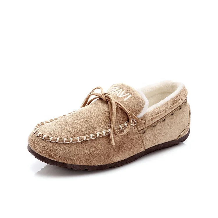 
Winter Female Cotton Shoes One Foot Peas Footwear Flats Warm Loafers Women Plush Boat Shoe 