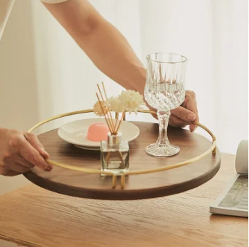 Wooden round tray North American black walnut disc Wooden tray tea tray fruit plate snack snack plate dinner plate