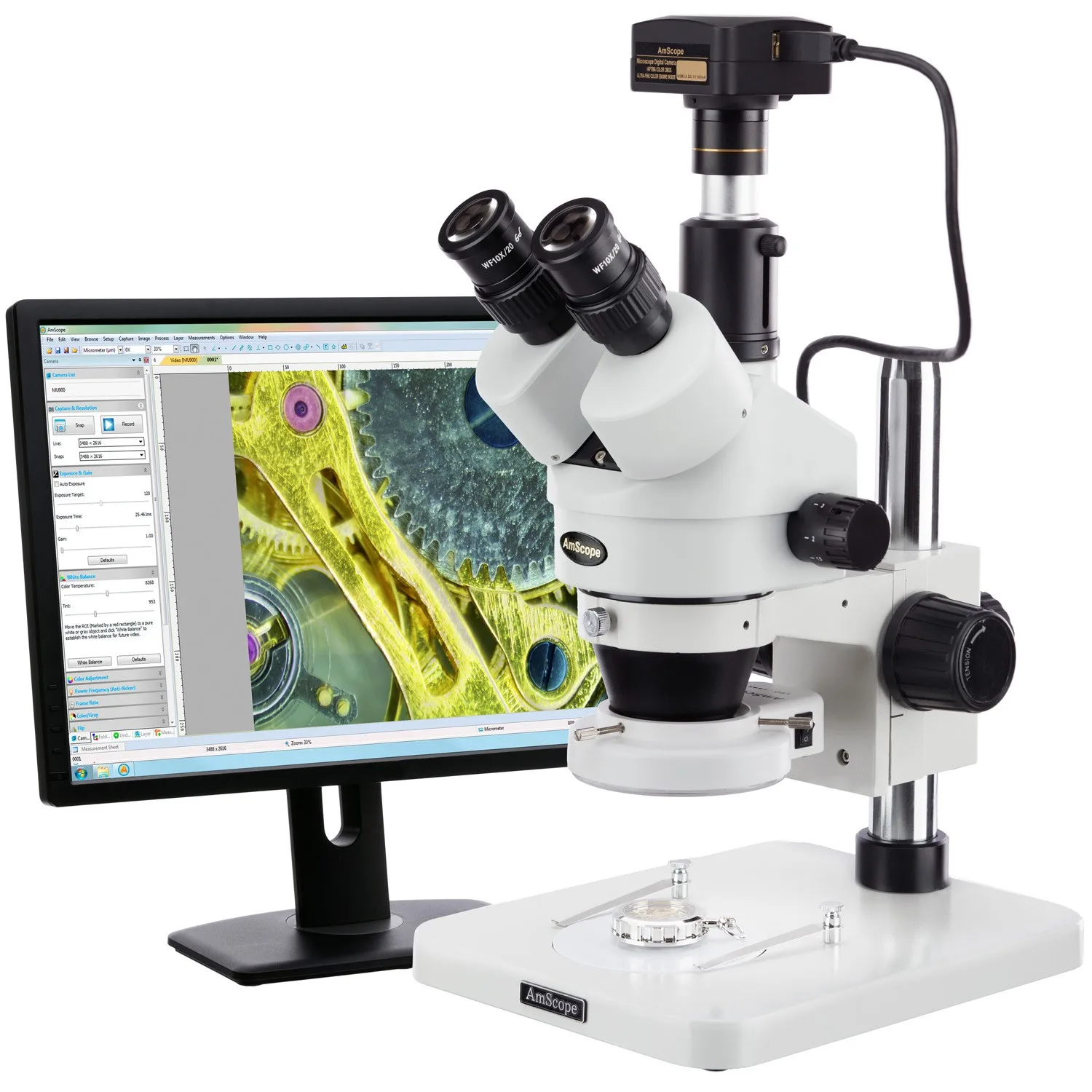 AmScope 3.5X-180X Manufacturing 144-LED Zoom Stereo Microscope with 10MP Digital Camera