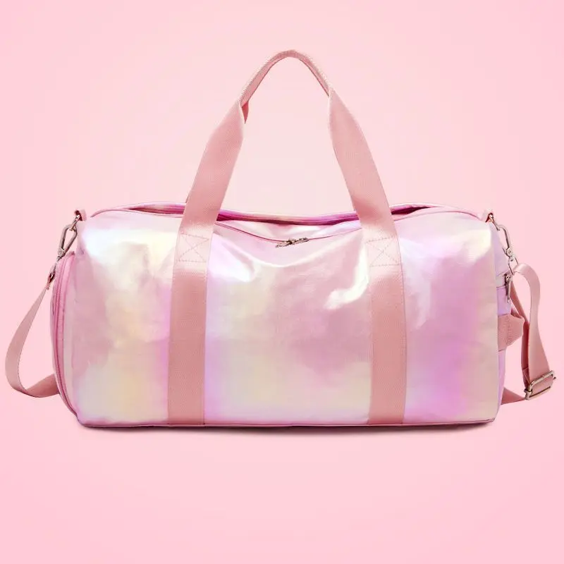 Fashionable custom gym bag for women pu leather shiny sport bags for gym travel yoga bag waterproof