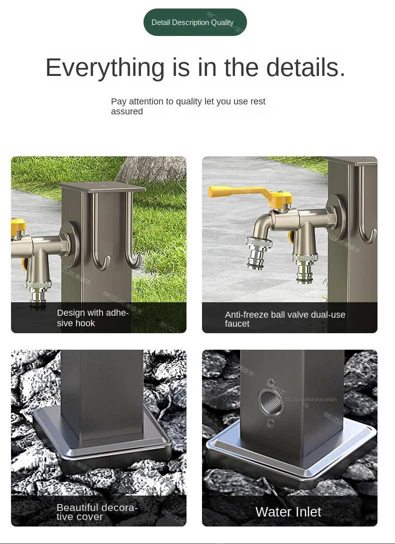 Wholesale 304 Stainless Steel 60cm Gun Gray Garden Villa Car Wash Outdoor Column Faucet With Spray Gun