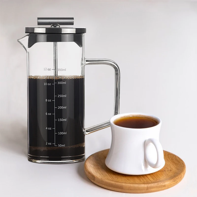 outdoor travel 350ml stainless steel glass coffee maker french press pot