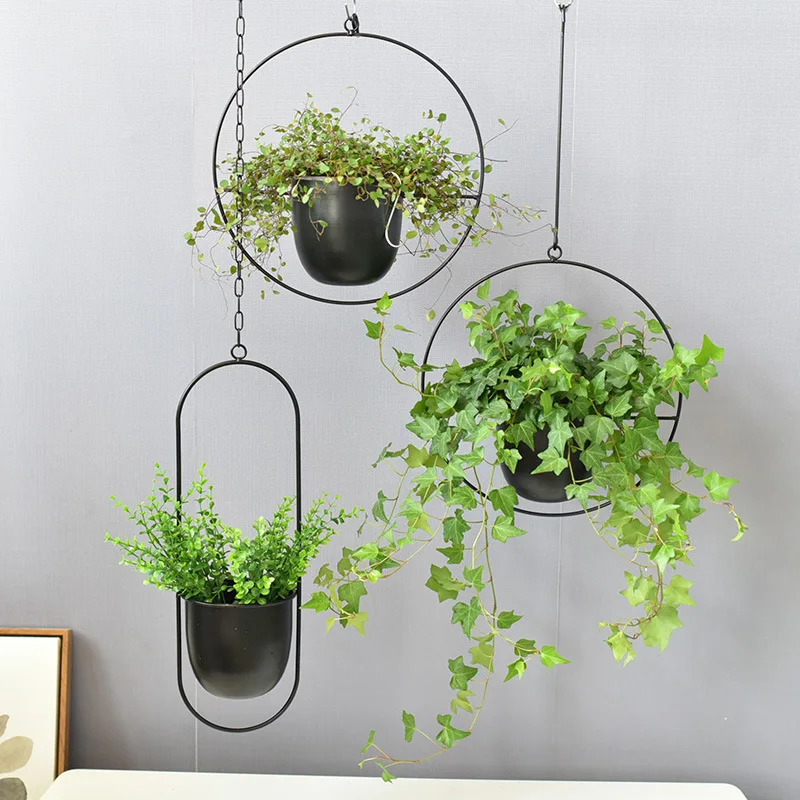 Hanging Pots Artificial Plant Wall Hanging Flowerpot Spider Fleshy Flower Decoration European Garden Metal Bucket