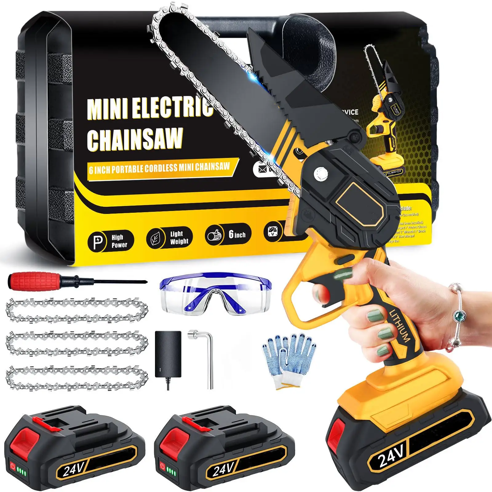 6 Inch Electric Chainsaw Cordless 2 Large Capacity Battery Light Weight Battery Chainsaw Mini Saw with Strong Motor