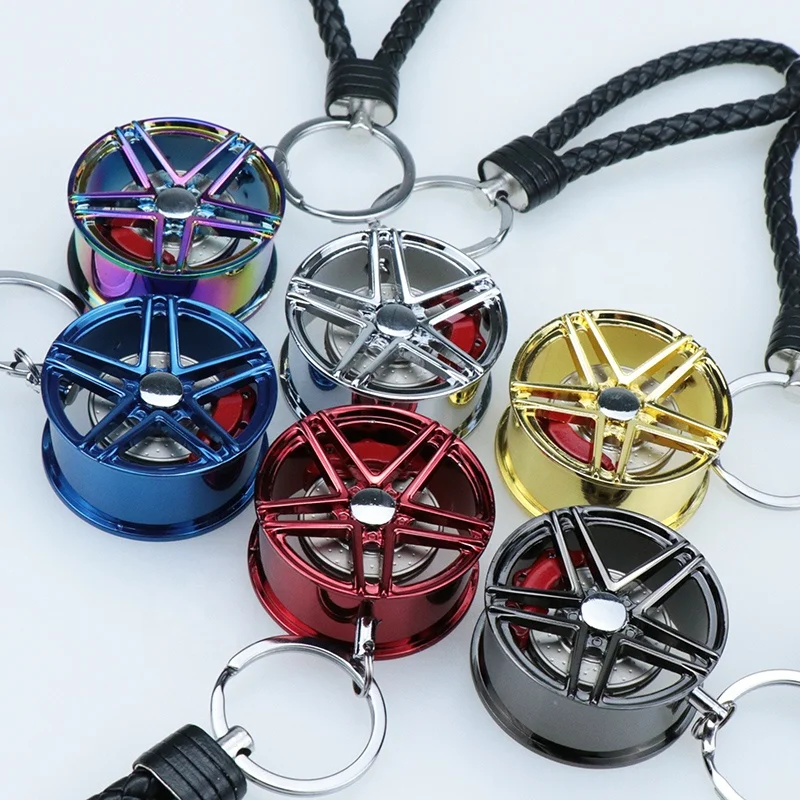 
45mmHigh quality car wheel keychain rearview mirror hanging 6 color modified wheel car keychain modified car accessories 