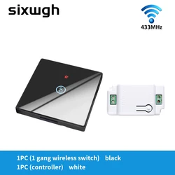 Wireless Touch Wall Switches Sets RF433 1gang  Luxury Glass Panel Remote Control Switch Light Switch