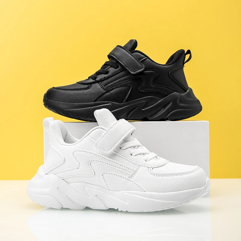 Children Shoes Kids Casual Sneakers Black Pu Leather Sports Shoes for Boy Girls White Shoes School Running Tennis Sneaker