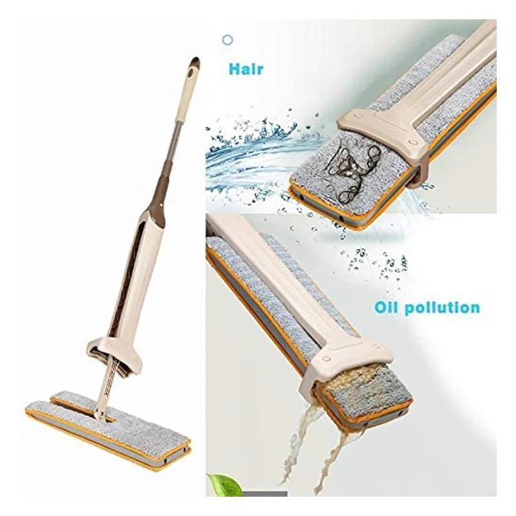 Squeeze Flat Mop Hand-Free Wringing Floor Cleaning Mop Wet or Dry Usage Magic Automatic Spin Self Cleaning Lazy Mop