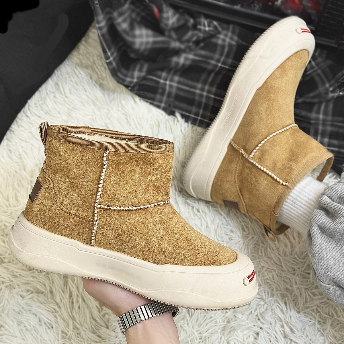 Autumn/winter Plus Size Trendy Black Sports High Top Shoes Warm Thick Walking Cotton Shoes Height Increasing Men Flat Shoes