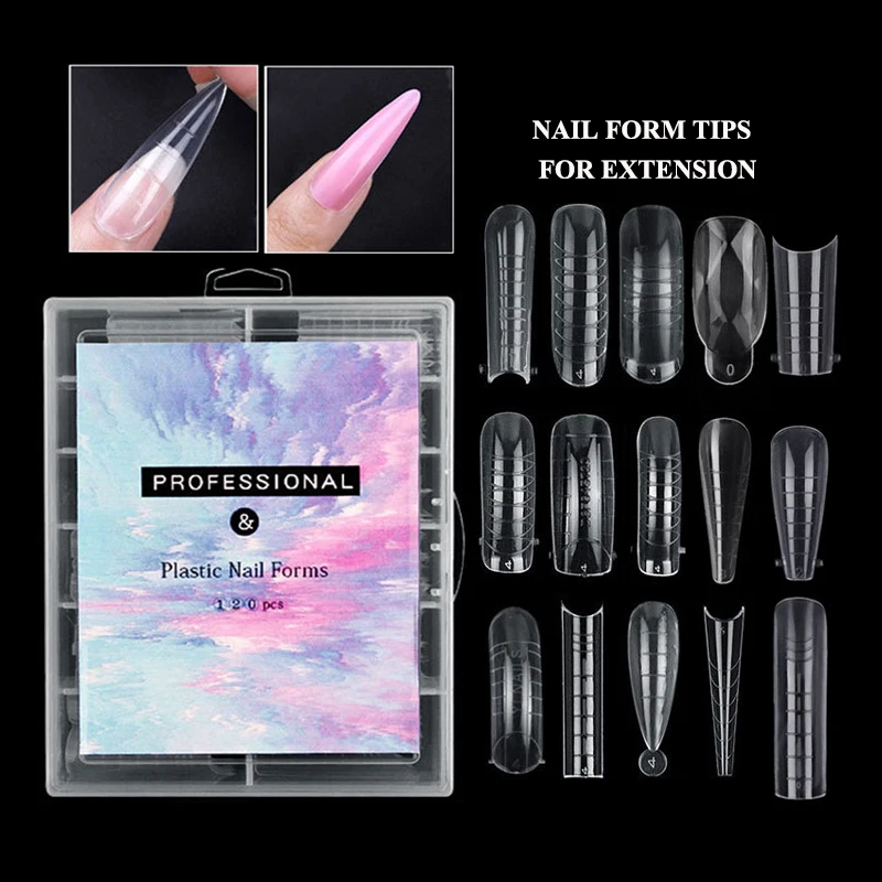 120 pcs/box Poly Nail Gel Extension Mold Quick Building Nail Forms Tips Nail Finger Extension Tools
