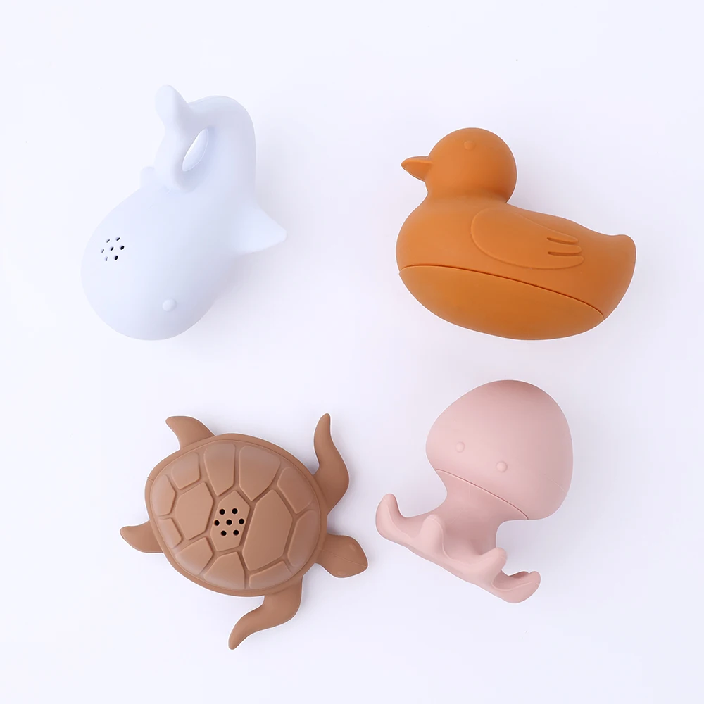 Hot Sale Custom Logo Mini Sea Animal Turtles Water Shower Spray Bubble Toy Toddlers Bpa Free Kids Silicone Baby Bath Toys Set