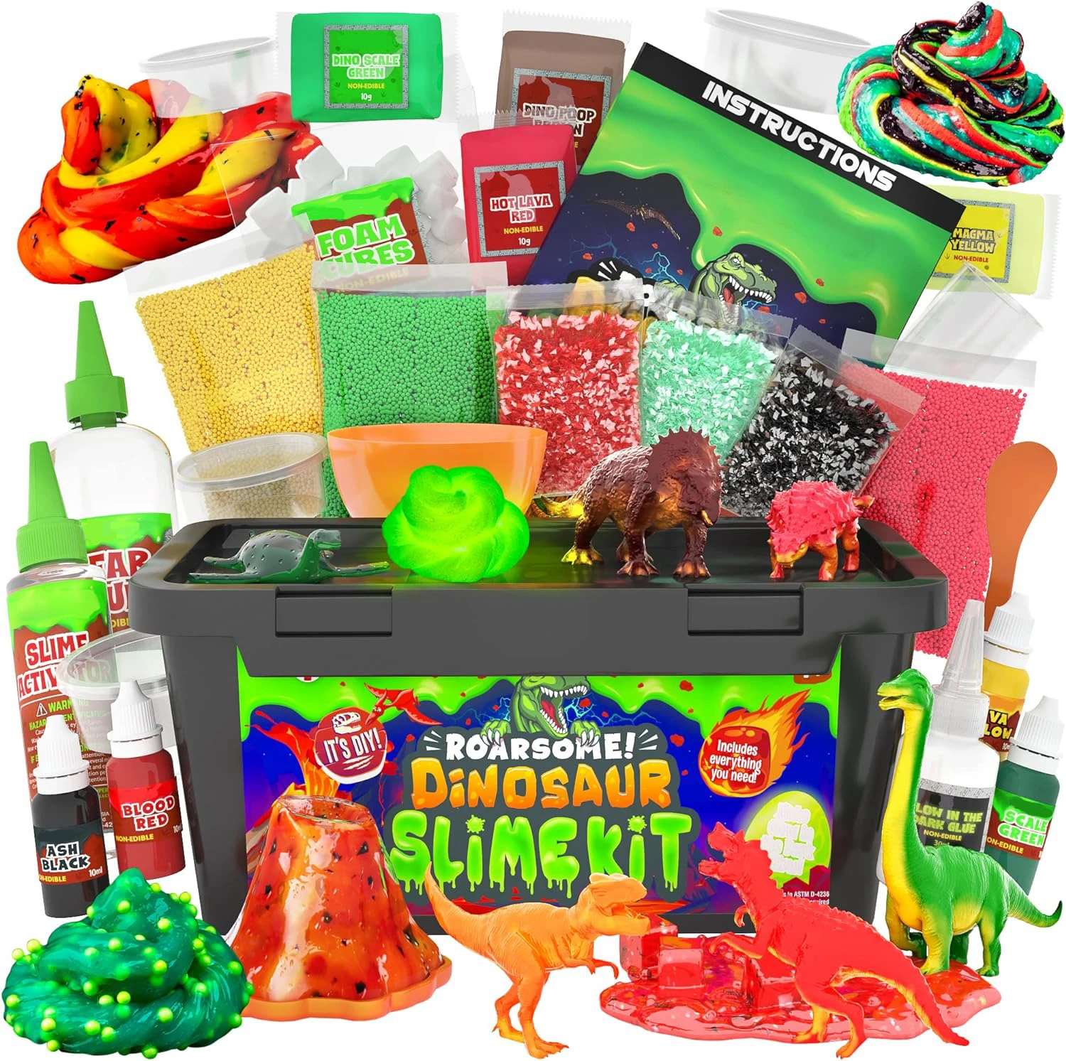 Dinosaur Slime Kit, Glow in The Dark Slime Making Kit for Boys, Create Lava, Blood and Dino Poop Slime