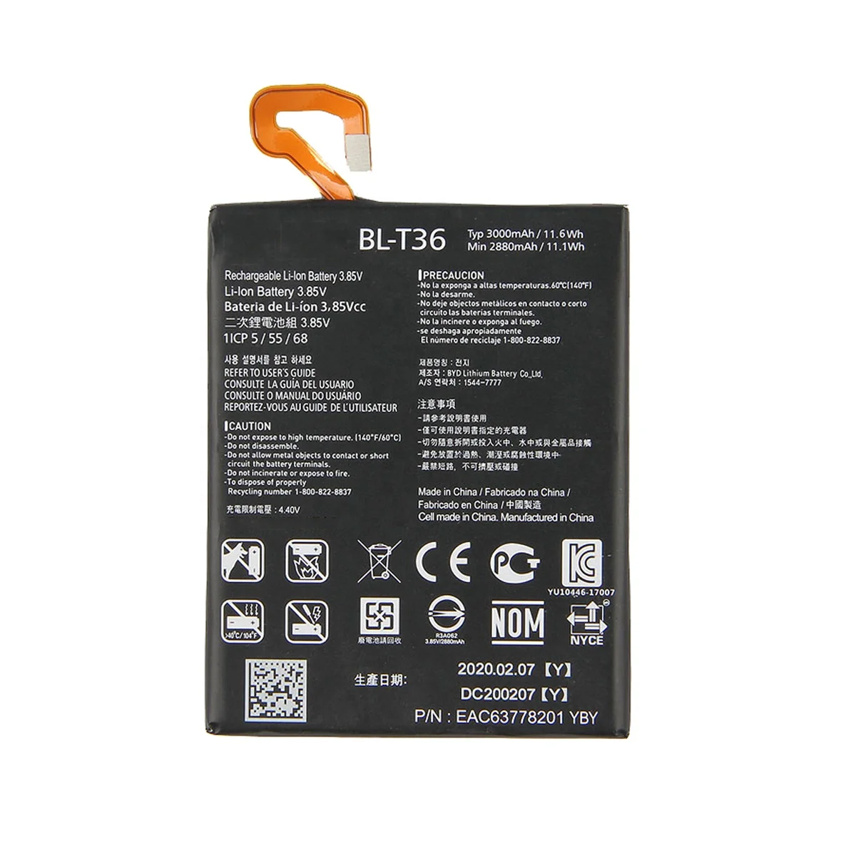 High Quality 3000mAh 11.6Wh 3.85V BL-T36 Replacement Battery For LG K30 X410TK T-Mobile Cell Phone Rechargeable Li-on Batteries