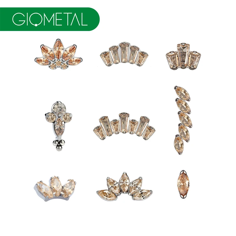 Giometal ASTM F136 титановый хрусталь шампанского CZ Резьбовые концы Daith спираль трагус нежные серьги для пирсинга