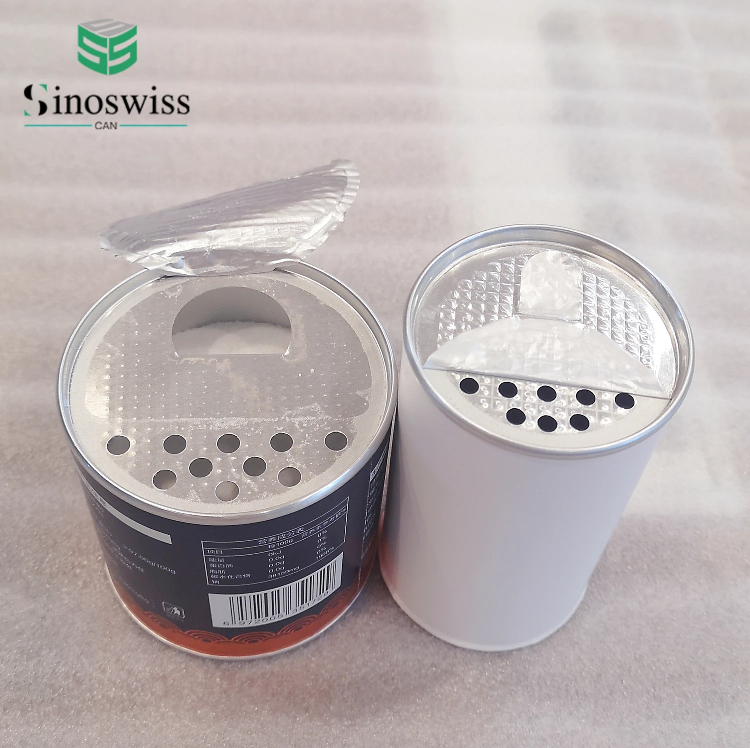 Custom  Canister Spice Salt Powder Seasoning Top Shaker Round Empty Paper Can With Aluminum