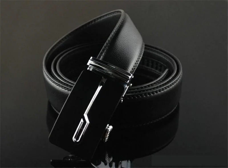 PW007 Luxury Male Belts Business Genuine Leather Ratchet Dress Belts Classics Vintage Automatic Gold Men Belt