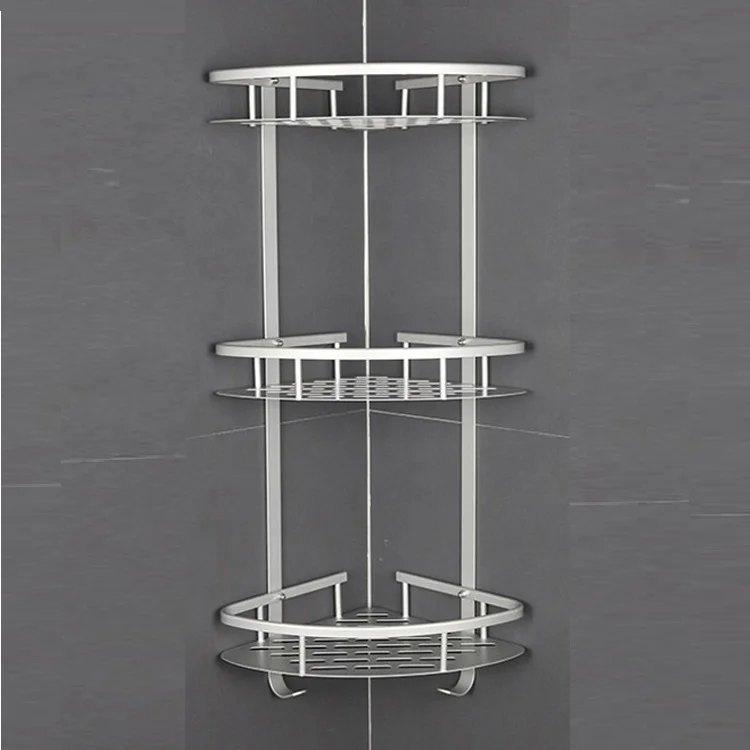 Cheap no drilling wall mounted aluminum shampoo holder bathroom corner 2 tier shelf shower caddy triangle organizer rack