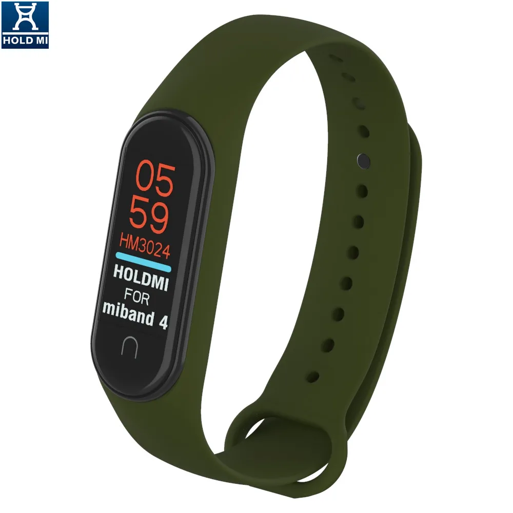 HOLDMI 430222 series olive green color silicone watch belt band compatible for mi band 3 and 4