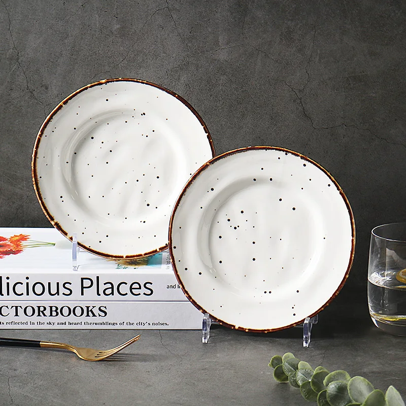Customized Hotel Restaurant Vintage Speckled Ceramic Dessert Plates Food Cake Tray Serving Dish for Catering