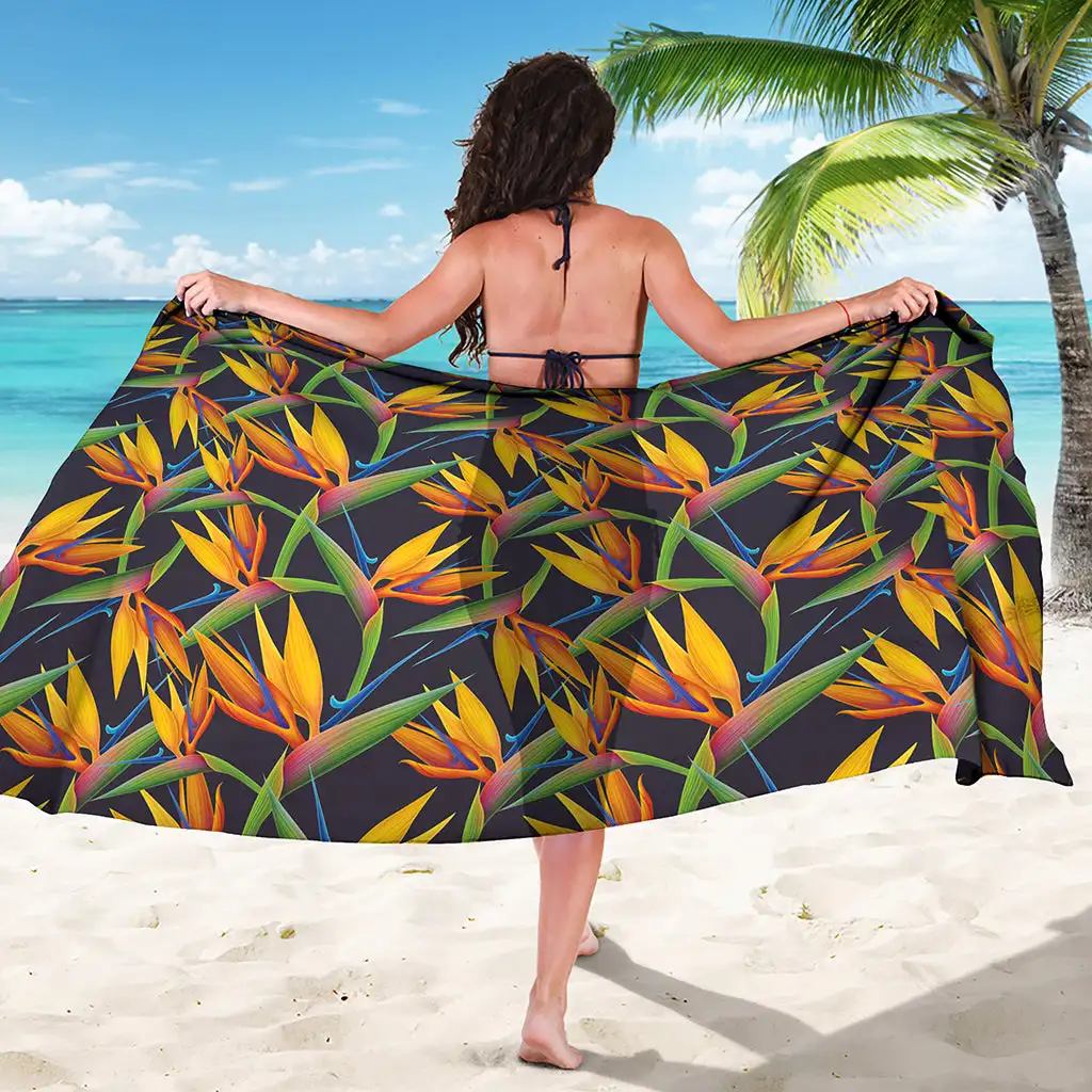 Sublimation Ethnic Bird Of Paradise Pattern Print Beach Sarongs Wrap Custom Logo Pareo Hawaii Beach Sarong OEM Manufacturer