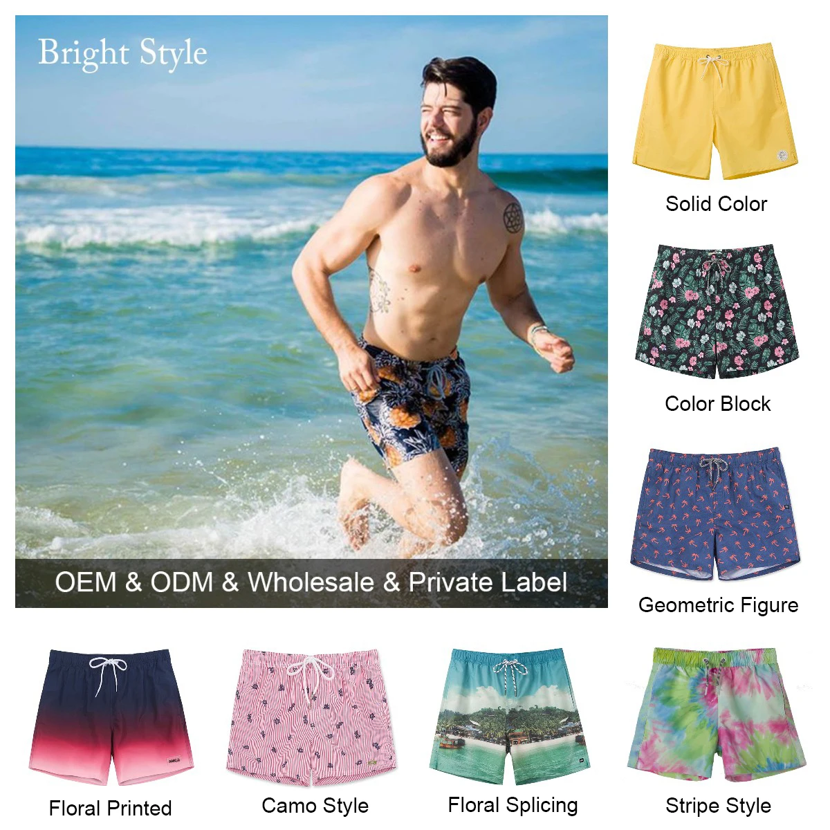 Factory Direct Printing Mens 100% Polyester Custom Logo Trunks Swim Shorts For Sale quick dry stripe swim trunk