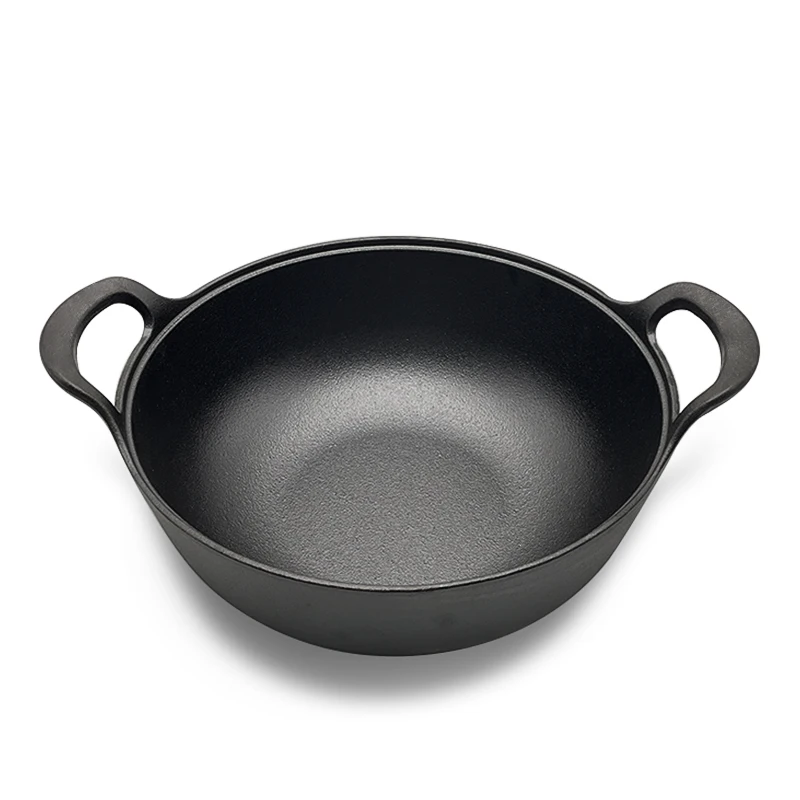 Round Black Cast Iron Deep Frying Pan Kitchenware Soup Pot Non Stick Cast Iron Mini Wok