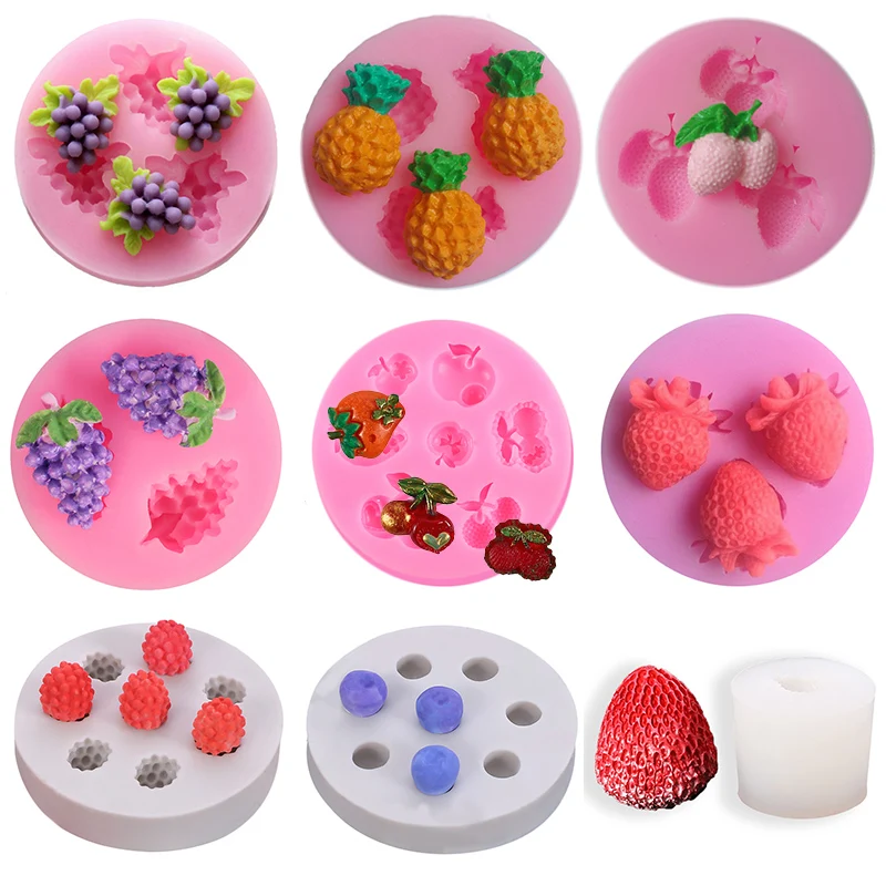 Strawberry Grape Peach Pineapple Blueberry Baking Mould Fruits Series Silicone Resin Mold Cake Fondant Candy Decorating