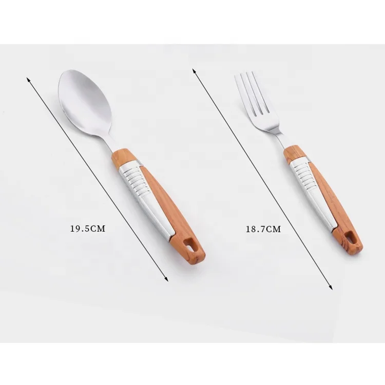 24pcs Dinnerware Wooden Handle Stainless Steel Flatware Set Knife Serve Fork Spoon Portable Tableware Set With Rack