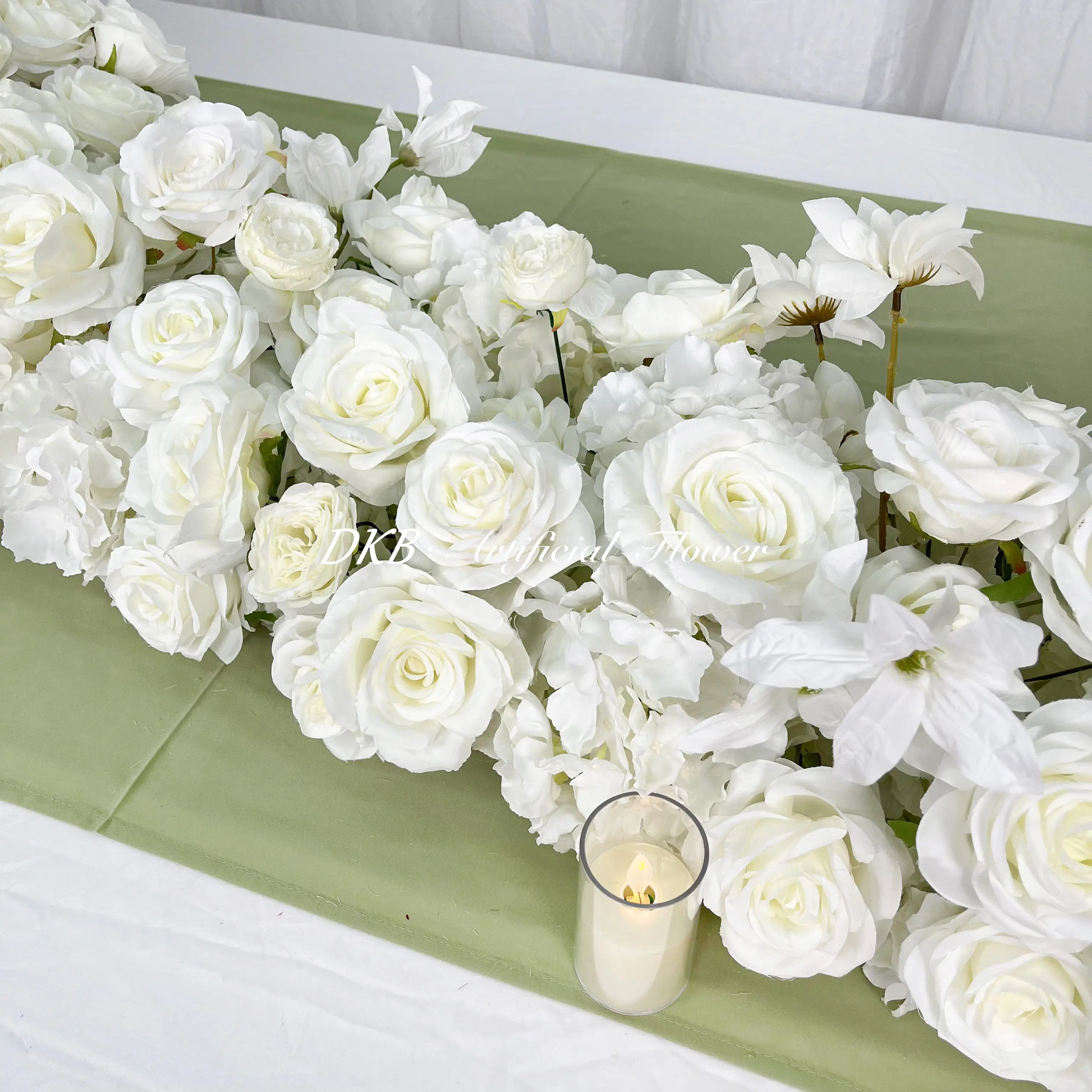 2024 popular new Wedding Centerpieces and Table Decorations white silk rose flower aisle runner for wedding