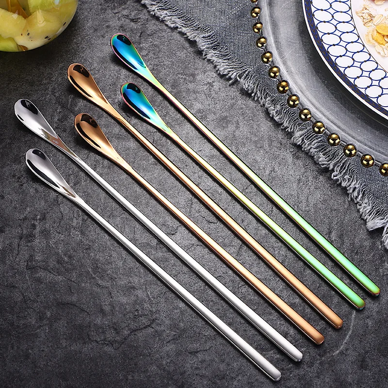 Wholesales High Quality 304 Stainless Steel Stirring Spoon Colored Coffee Dessert Spoon With Long Handle