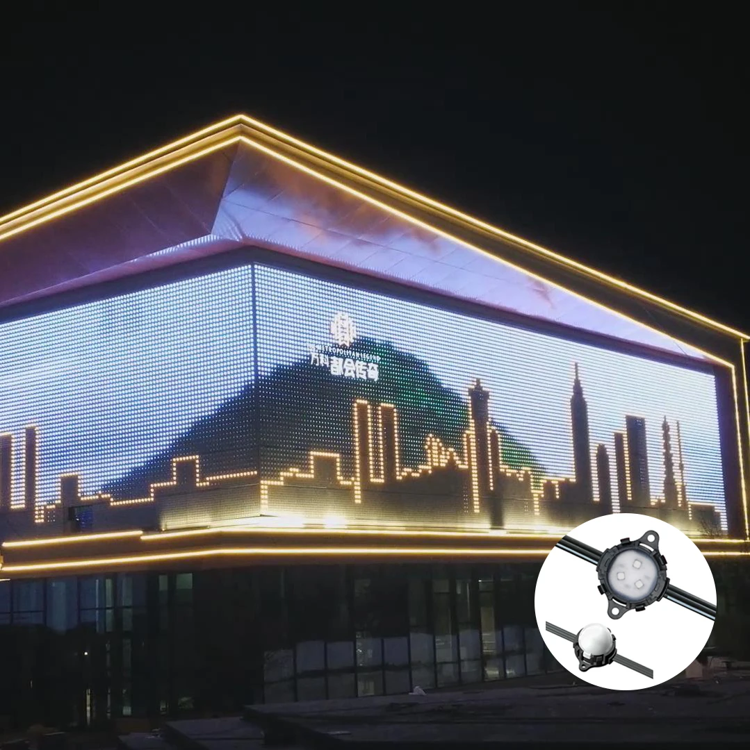 manufacturer outdoor use wall advertising transparent DC24V video display smd led pixel point mesh light for media facade screen
