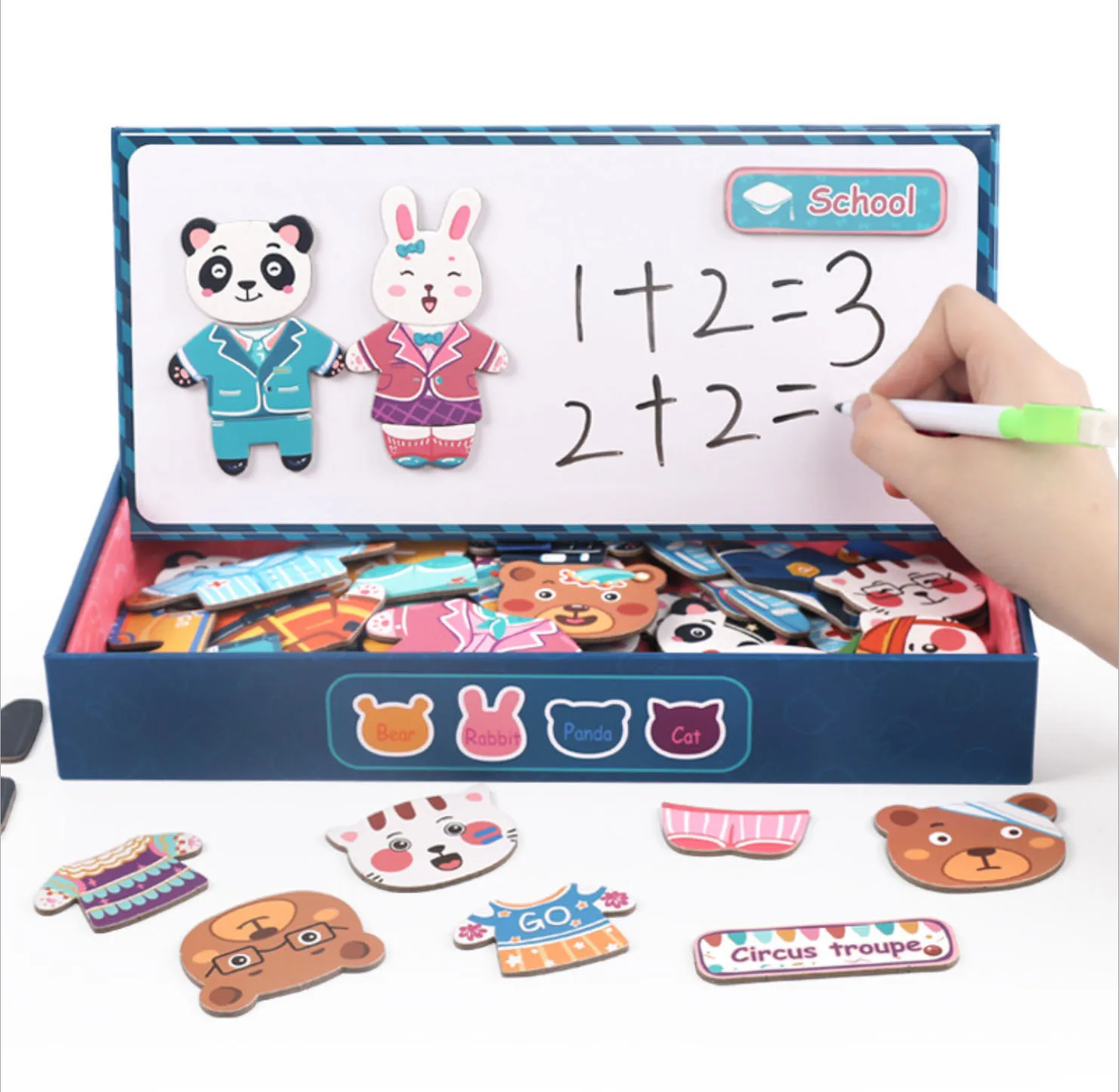2021 Best-selling  magnetic paper puzzle animals change suit game beautiful wooden kids toys montessori wooden toddler toys