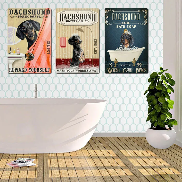 vintage metal DACHSHUMD WASH E DRY personalized Coffee Bar Garage Man Cave Wall Decoration Metal sign prominent metal signs