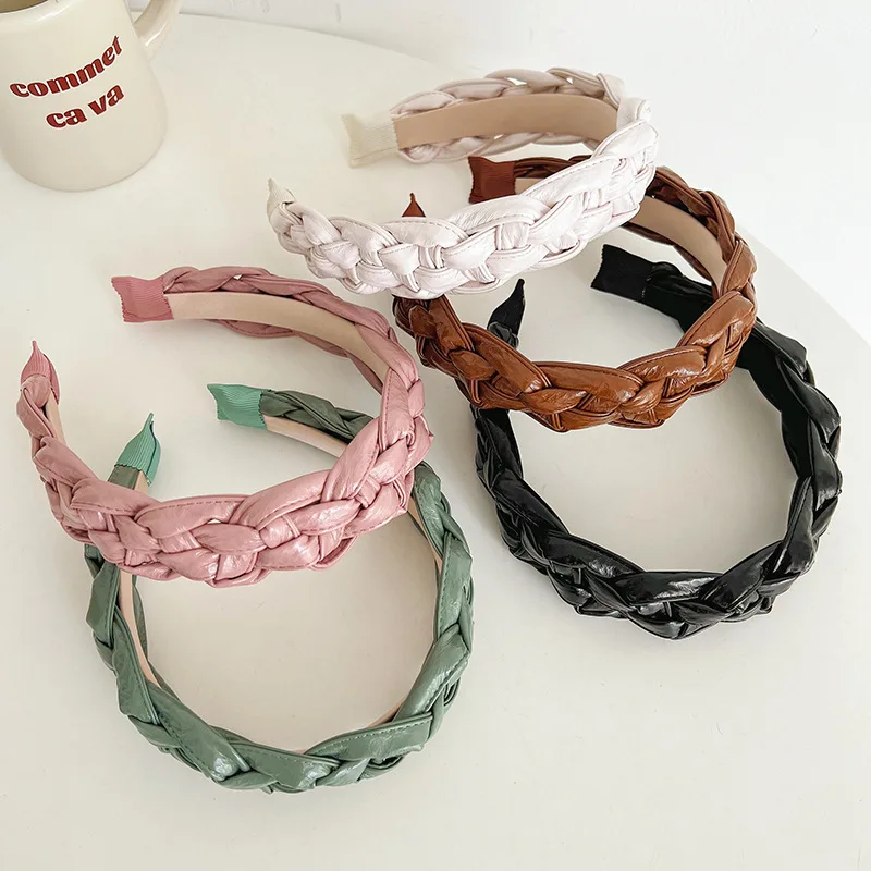 South Korea Dongdaemun PU leather twist hair leather braided braid wide edge headdress hairpin female