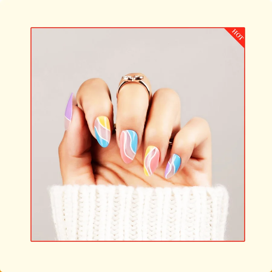 Nail Supplier Wholesale Price Salon Quality Swirl Design Baby Stiletto Press on Nails Faux Ongles