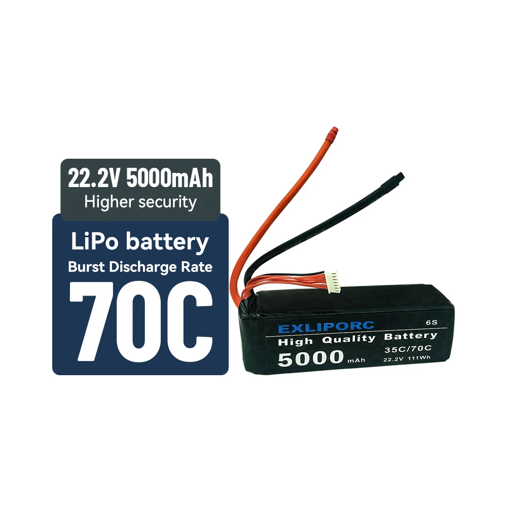 EXLIPORC high capacity drone 6S lipo battery 5000mAh 70C 22.2V UAV/drone battery for fpv lipo battery