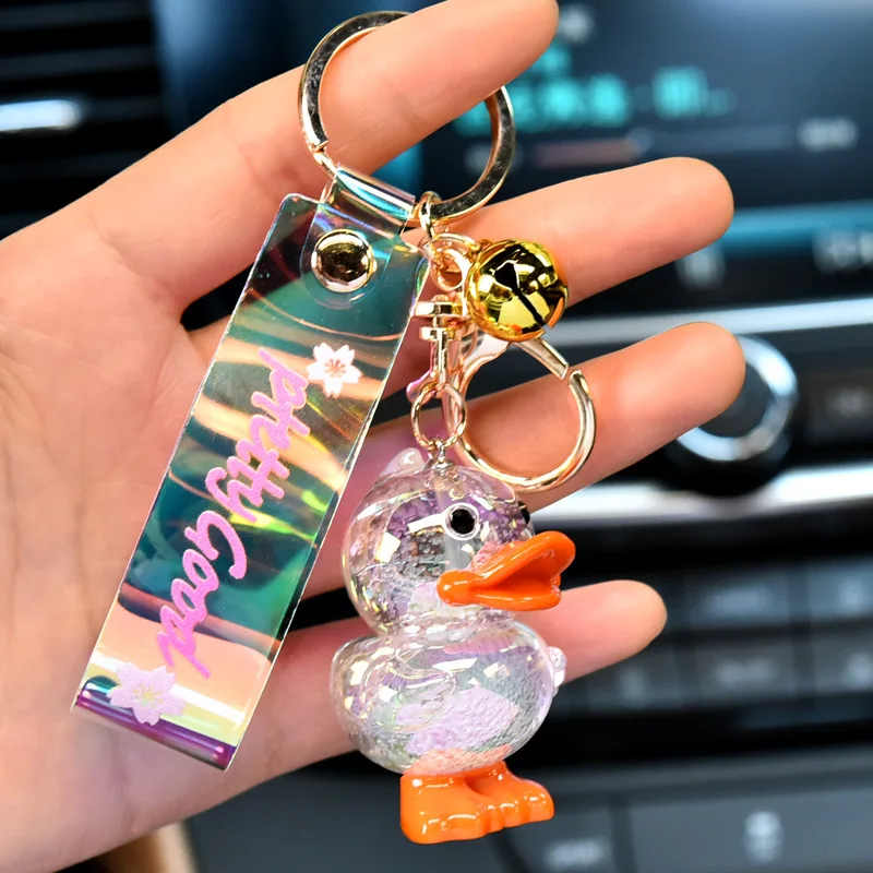 New Design Acrylic Colorful Crystal Little Duck Pendant Key Chain Cartoon Little Duck Key Chain For Backpack Pendant Ornaments