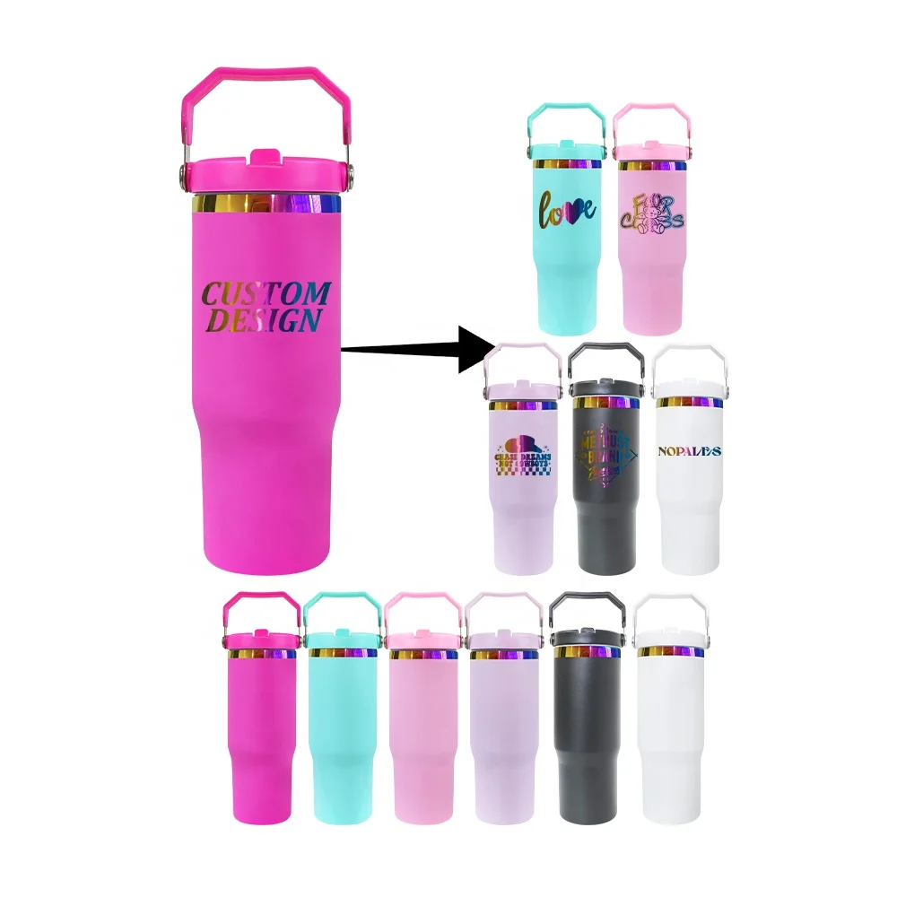 sublimation printing best hot selling rainbow plated vacuum insulated stainless steel 30oz flip straw tumbler with flip straw
