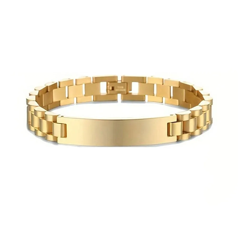 Wholesale Custom Gold Stainless Steel Jewelry Laser Engraving Name LOGO 6-15MM Curved Card Watch Band Chain Bracelets Men Women