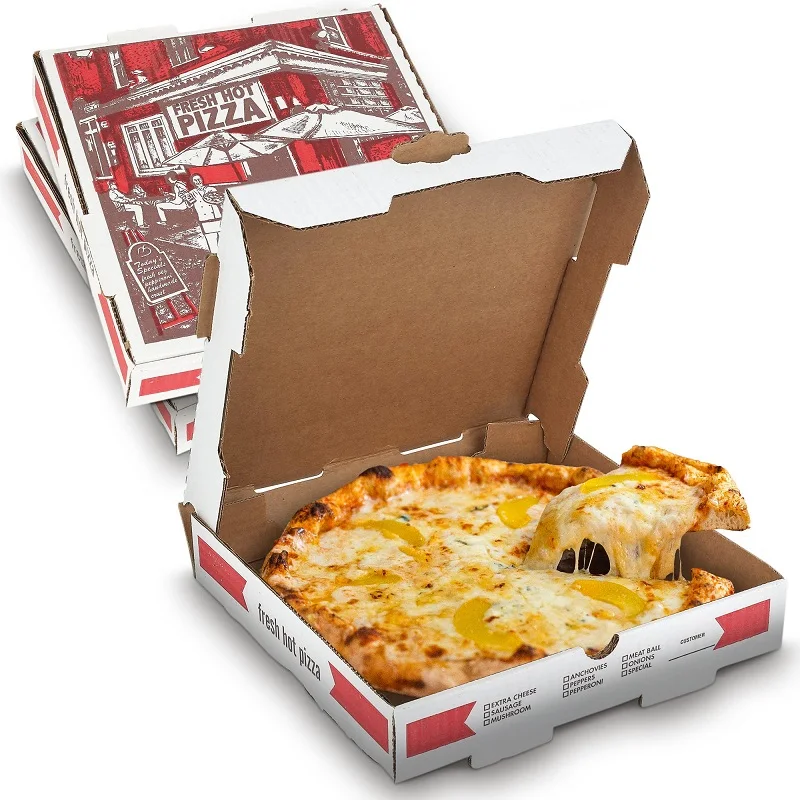 Custom Various Sizes Disposable Fast Food Takeaway Packaging Box Recyclable Corrugated Delivery Pizza Box