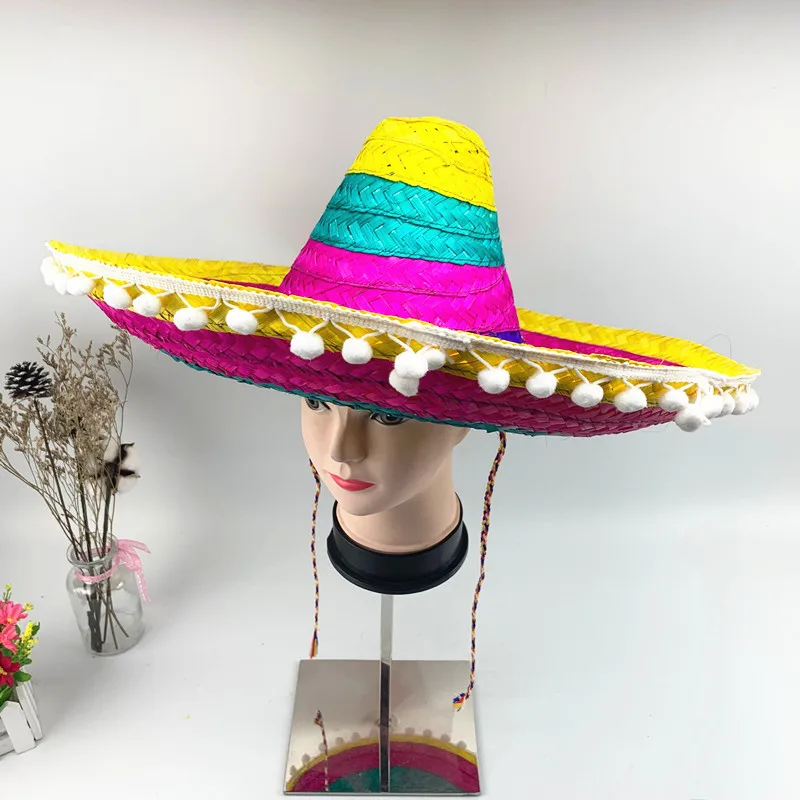 Cheap Plain White Ball Style Men Women 48cm 53cm Colorful Party Dance Bamboo Woven Mexican Straw Hat