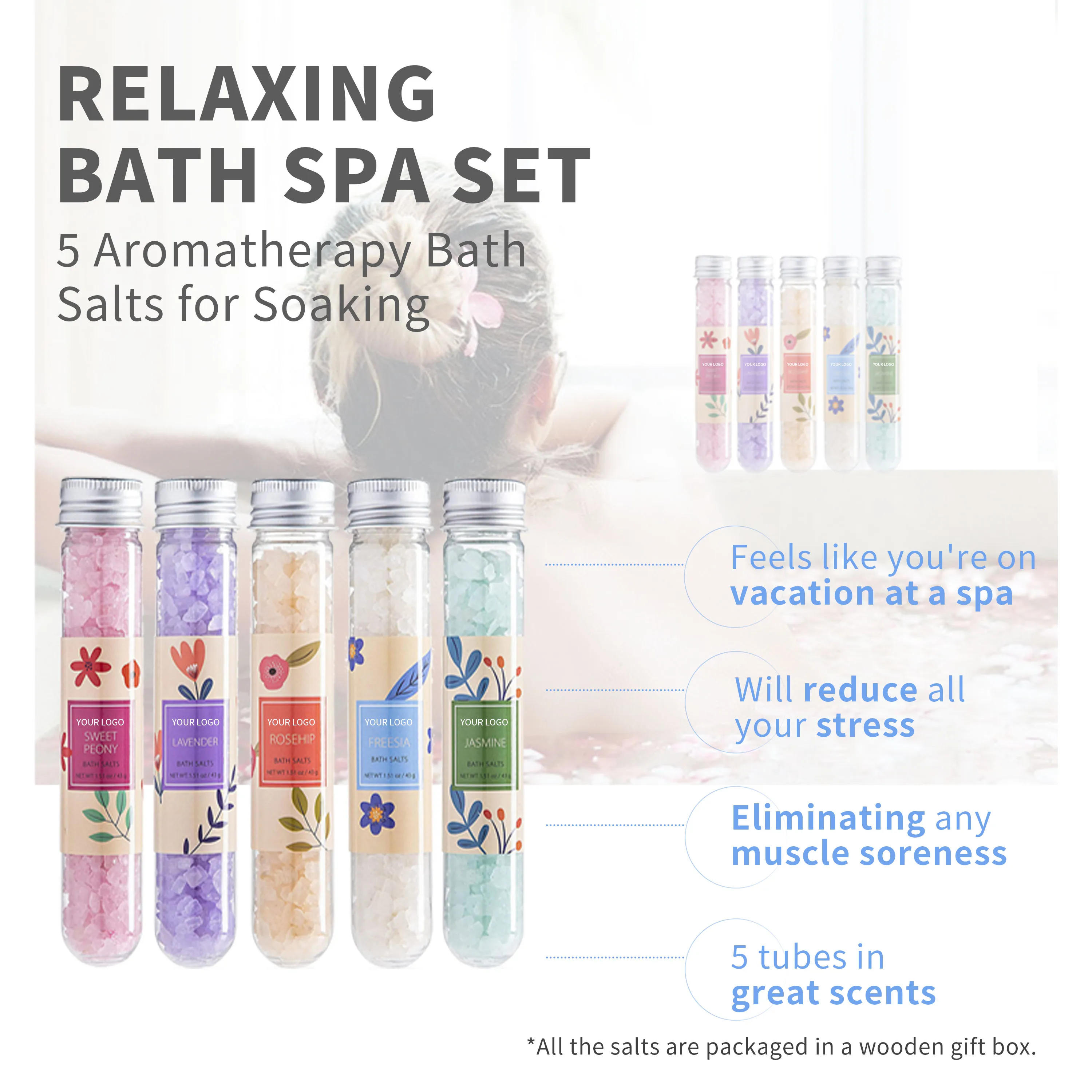 2023 Hot Sale OEM ODM Natural Plant tubes for bath salts spa products bath salt bath soak salt natural