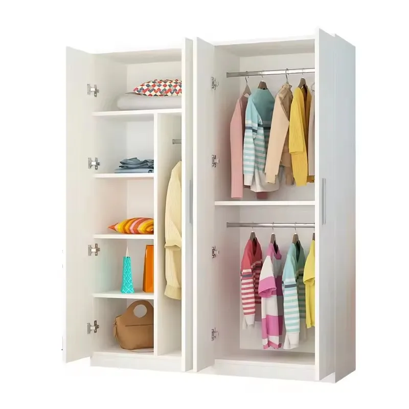 White Simple Modern Wardrobe Wooden Family Bedroom Small Three-Door Wardrobe