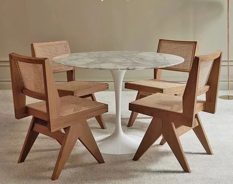 Scandinavian cafe wooden chair modern dining chairs for hote nordic woven wicker cane rattan wood dining chairs